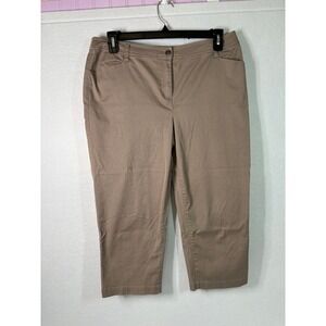 Chicos Tan Khaki Crop Pants Womens Size 2 Textured Cotton Stretch Casual Summer